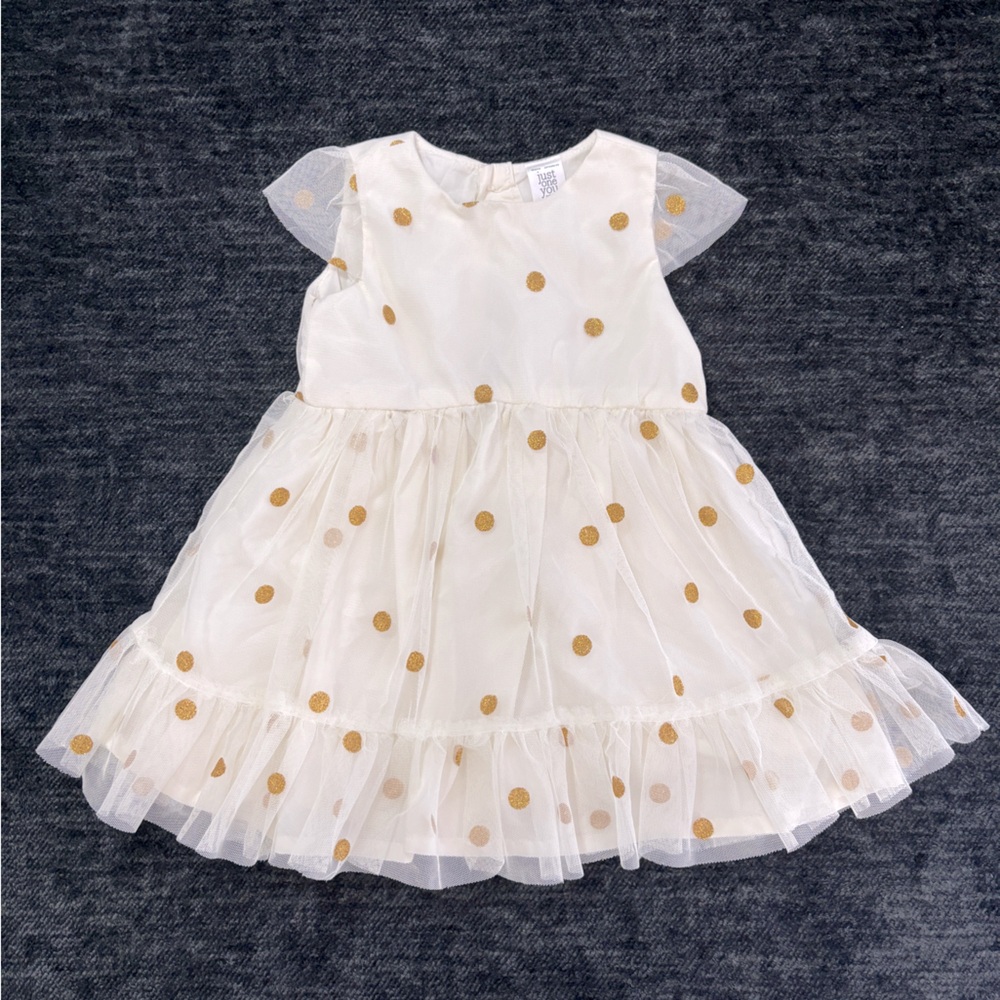 Special Occasion Cream and Gold Polka Dot Dress - Picture 1 of 3